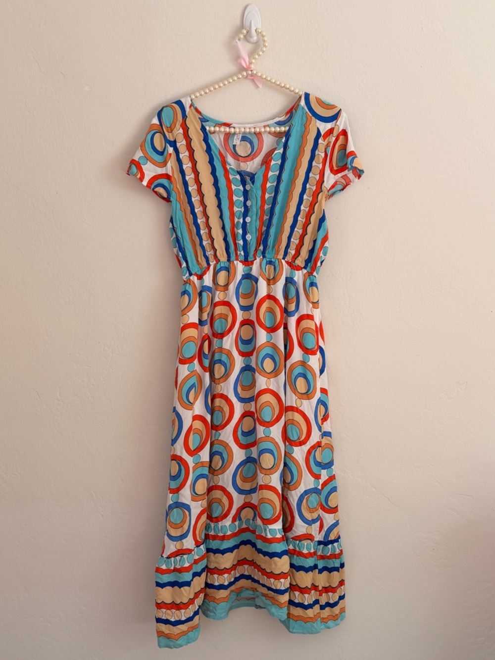 Lapis Colorful Circle-Print Maxi Dress Boutique NWT Large Summer